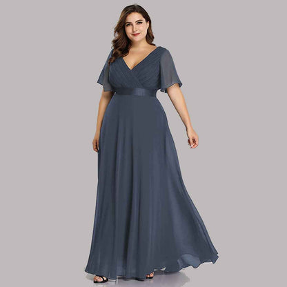 Women's Bridesmaid Dress Plus Size Double V-Neck Evening Party Maxi Dress