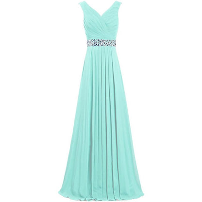 sd-hk Long Chiffon Bridesmaid Dresses Formal Evening Dress for Women Sleeveless