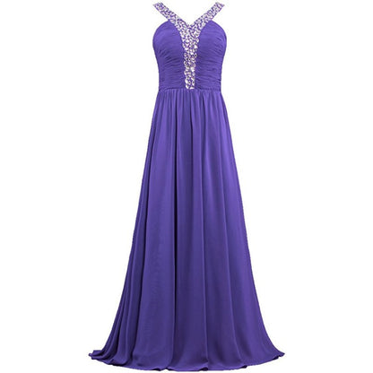sd-hk Long Chiffon Bridesmaid Dresses Women Formal Evening Dress Sleeveless