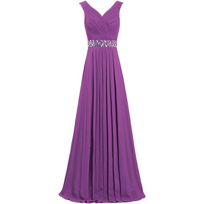 sd-hk Long Chiffon Bridesmaid Dresses Formal Evening Dress for Women Sleeveless