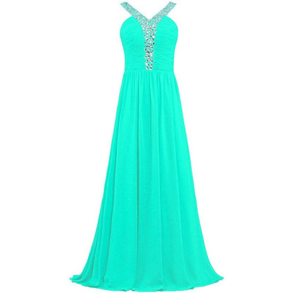 sd-hk Long Chiffon Bridesmaid Dresses Women Formal Evening Dress Sleeveless