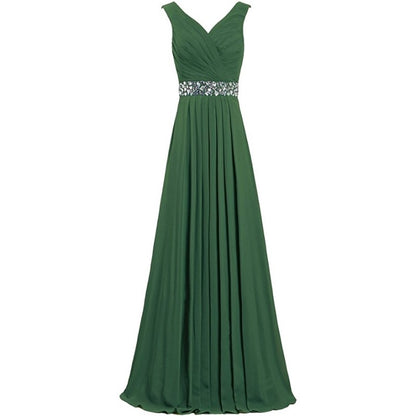 sd-hk Long Chiffon Bridesmaid Dresses Formal Evening Dress for Women Sleeveless