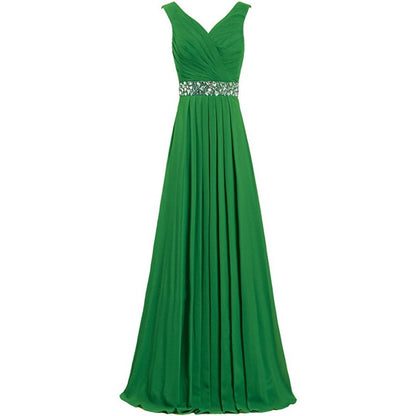 sd-hk Long Chiffon Bridesmaid Dresses Formal Evening Dress for Women Sleeveless