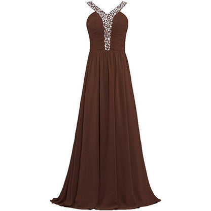sd-hk Long Chiffon Bridesmaid Dresses Women Formal Evening Dress Sleeveless