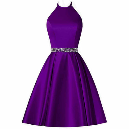 Short Prom Dress Halter Homecoming Dresses with Pockets Satin Cocktail Dress