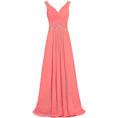 Chiffon Bridesmaid Dresses Long Evening Formal Dress Beaded Wedding Prom