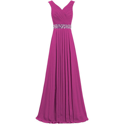 sd-hk Long Chiffon Bridesmaid Dresses Formal Evening Dress for Women Sleeveless