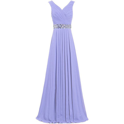 sd-hk Long Chiffon Bridesmaid Dresses Formal Evening Dress for Women Sleeveless