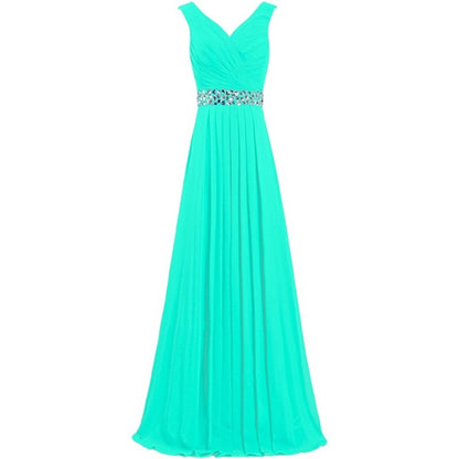 sd-hk Long Chiffon Bridesmaid Dresses Formal Evening Dress for Women Sleeveless