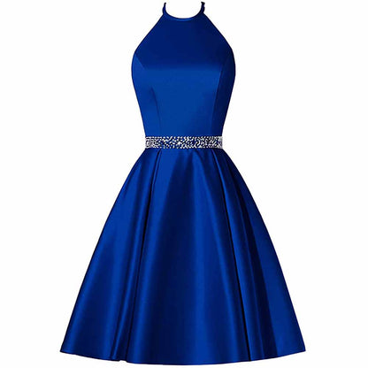 Short Prom Dress Halter Homecoming Dresses with Pockets Satin Cocktail Dress