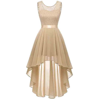 Women's Floral Lace Chiffon Bridesmaid Dress High Low Swing Party Dress