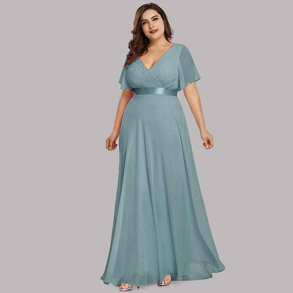 Women's Bridesmaid Dress Plus Size Double V-Neck Evening Party Maxi Dress