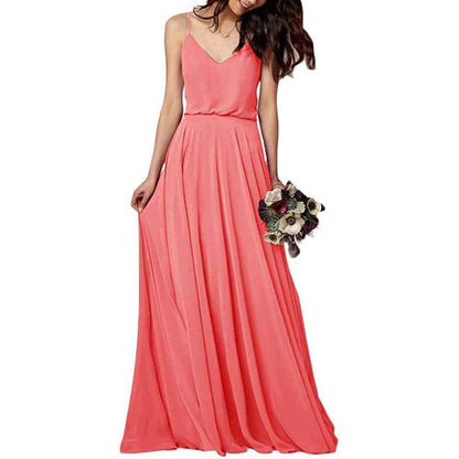 Women's Long Spaghetti Straps Prom Dress Chiffon Bridesmaid Dresses