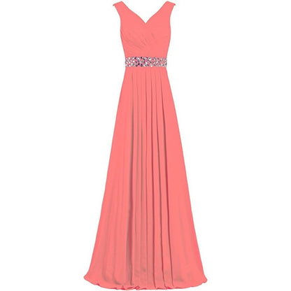 sd-hk Long Chiffon Bridesmaid Dresses Formal Evening Dress for Women Sleeveless