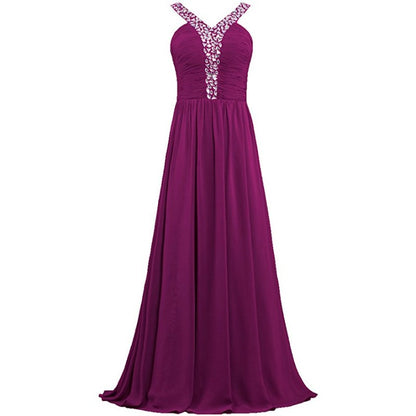 sd-hk Long Chiffon Bridesmaid Dresses Women Formal Evening Dress Sleeveless