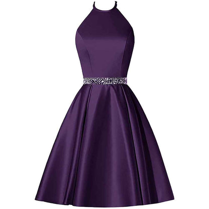 Short Prom Dress Halter Homecoming Dresses with Pockets Satin Cocktail Dress