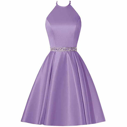 Short Prom Dress Halter Homecoming Dresses with Pockets Satin Cocktail Dress