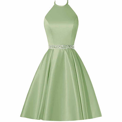 Short Prom Dress Halter Homecoming Dresses with Pockets Satin Cocktail Dress