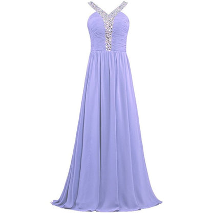 sd-hk Long Chiffon Bridesmaid Dresses Women Formal Evening Dress Sleeveless