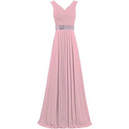 sd-hk Long Chiffon Bridesmaid Dresses Formal Evening Dress for Women Sleeveless