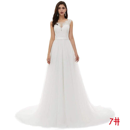 sd-hk Bride V-Neck A-line Lace Tulle Long Beach Wedding Dress for Women