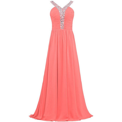 sd-hk Long Chiffon Bridesmaid Dresses Women Formal Evening Dress Sleeveless