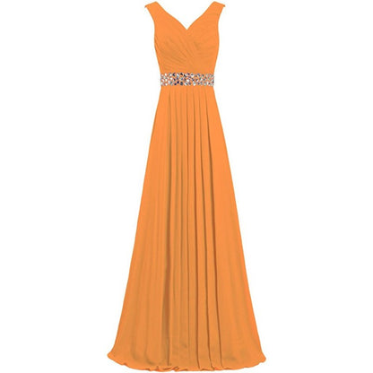 sd-hk Long Chiffon Bridesmaid Dresses Formal Evening Dress for Women Sleeveless