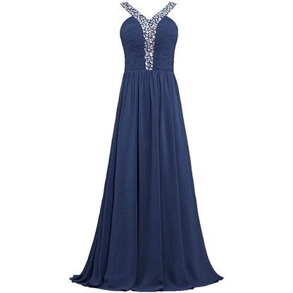 sd-hk Long Chiffon Bridesmaid Dresses Women Formal Evening Dress Sleeveless