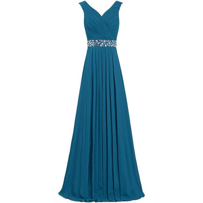 sd-hk Long Chiffon Bridesmaid Dresses Formal Evening Dress for Women Sleeveless