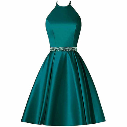 Short Prom Dress Halter Homecoming Dresses with Pockets Satin Cocktail Dress