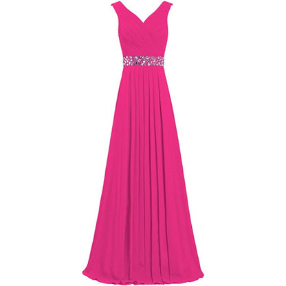 sd-hk Long Chiffon Bridesmaid Dresses Formal Evening Dress for Women Sleeveless
