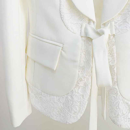 Women's White Pantsuit +High Waisted Flare Pants Suit Wedding Lace Up Suits