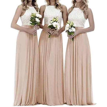 Lace Bridesmaid Dresses Sleeveless Long A Line Chiffon Wedding Guest Dresses