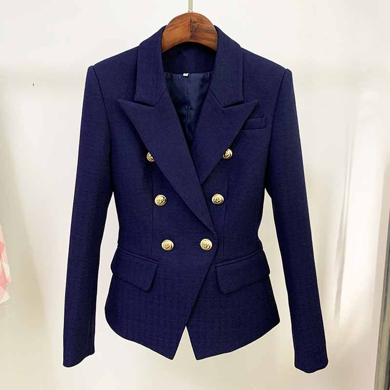 Womens coats Dark Blue Jacket Long Sleeves Blazer Breasted Coat