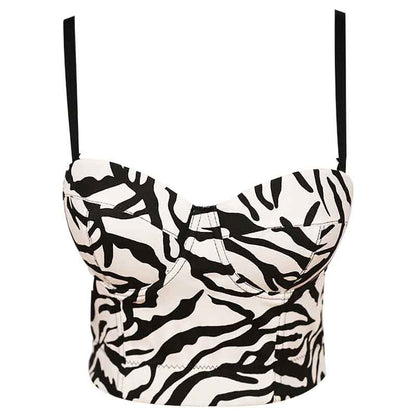 Women Zebra Striped Tops Spaghetti Straps Bra Summer Party Tank Top