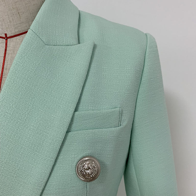 Women's Fitted Silver Lion Buttons Fitted Jacket Mint Green Blazer