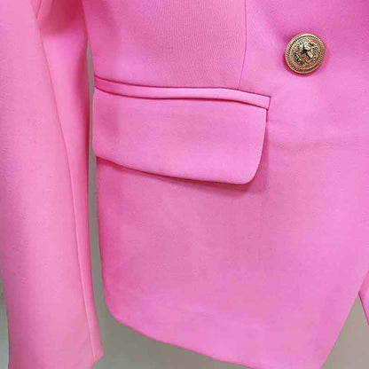 Womens Hot Pink Pantsuit Blazer + High Waist Nine-Point Suit Pants