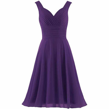 Women's V-Neck Chiffon Bridesmaid Dresses Short Prom Gown