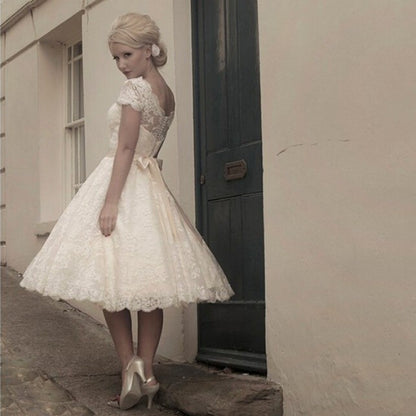 sd-hk White Short Bridesmaid Dress Short Sleeve Wedding Dress Short