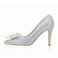 Silver Crystal Heels Wedding Party Diamond Heels Sparkly Point Party Shoes