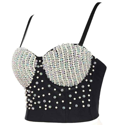 Corset Top Push Up Rhinestone Pearl Bra Club Party Vest