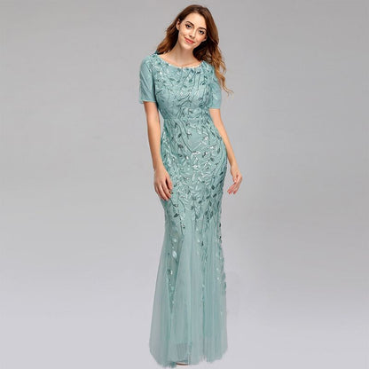 sd-hk Women's Plus Size Embroidery Mermaid Evening Party Maxi Dress