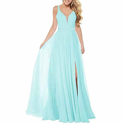 Long Simple Bridesmaid Dresses with Slit for Women Spaghetti Straps Prom Dresses