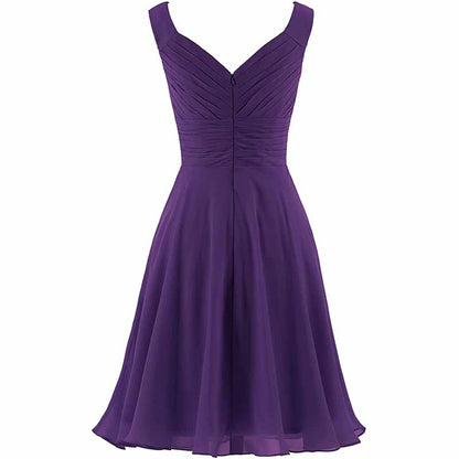 Women's V-Neck Chiffon Bridesmaid Dresses Short Prom Gown