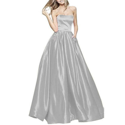 Off The Shoulder Satin Wedding Dresses With Pocket Bridesmaid Dresses
