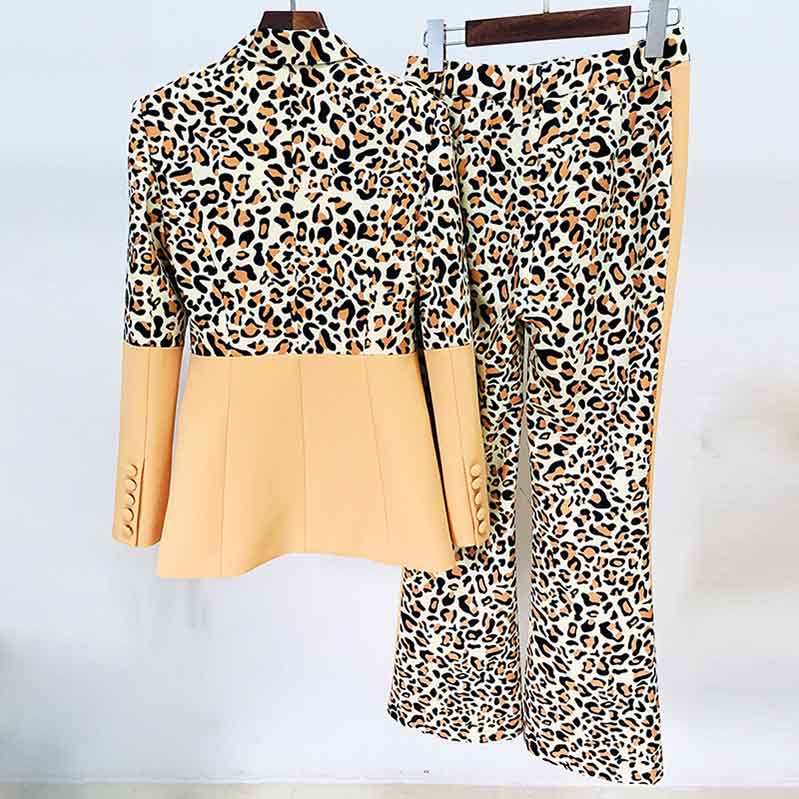 Women's Leopard Print Trousers Suit 2 Piece Animal Print Pant Suit