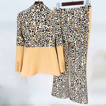 Women's Leopard Print Trousers Suit 2 Piece Animal Print Pant Suit