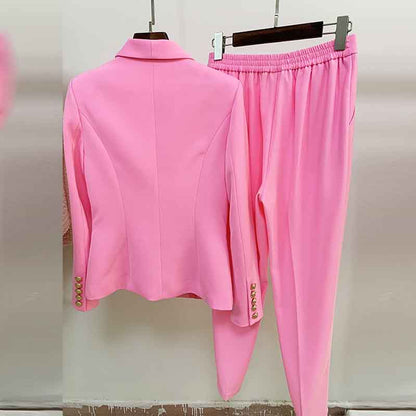 Womens Hot Pink Pantsuit Blazer + High Waist Nine-Point Suit Pants