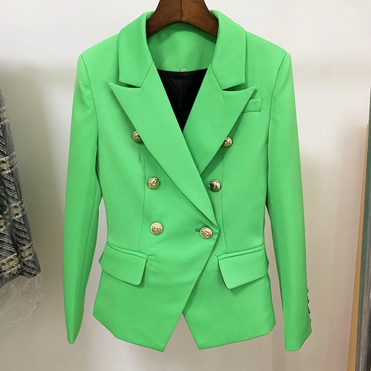 Women's Fitted Gold Lion Buttons Fitted Jacket Light Green Blazer