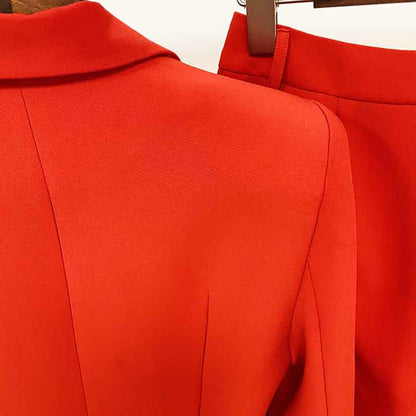 Women's Red Pantsuit Blazer+High Waisted Flare Pants Suit Wedding Pantsuit